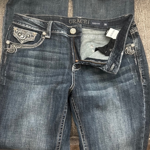 Grace Blue Boot Cut Jeans with Rhinestone Embellishments - Picture 4 of 4